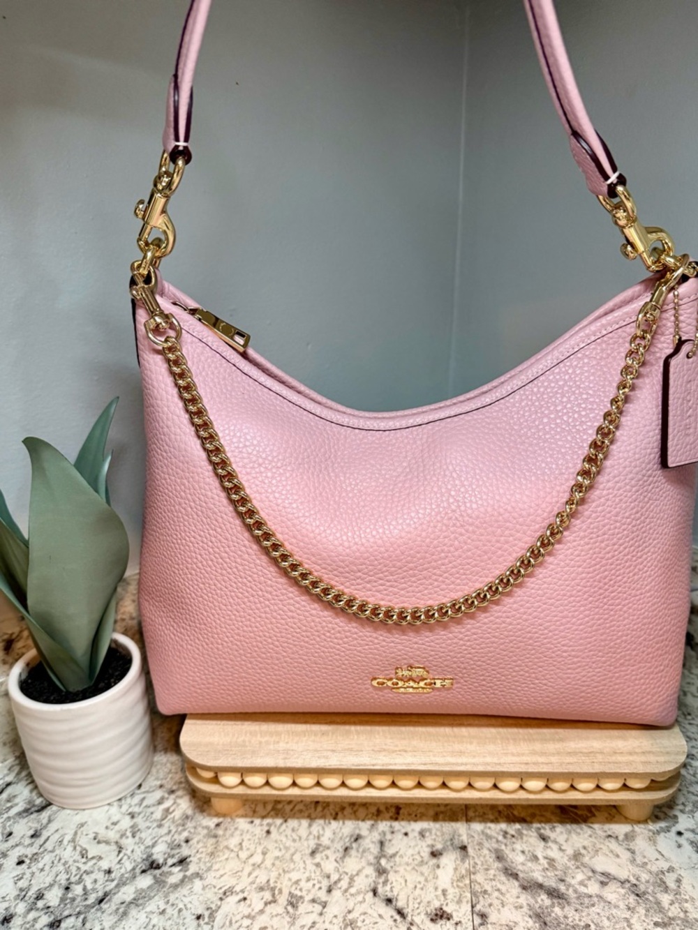 Coach Pebbled Leather Laurel in Carnation Pink
